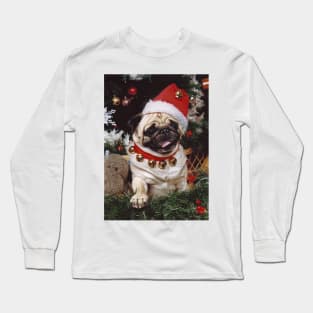 Christmas Holiday Santa Pug Dog Long Sleeve T-Shirt